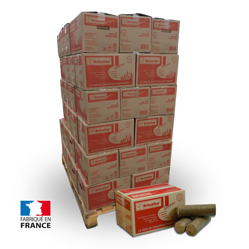 Bûches compressées Bricafeu en palette – 54 cartons de 15 bûches