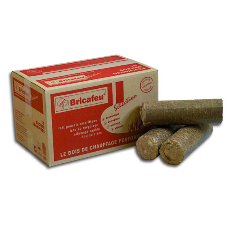 Bûches compressées Bricafeu en palette – 54 cartons de 15 bûches